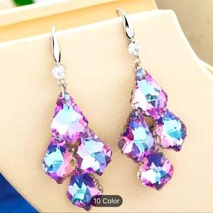 Purple blue chandleier style crystals 925 sterling silver earrings
